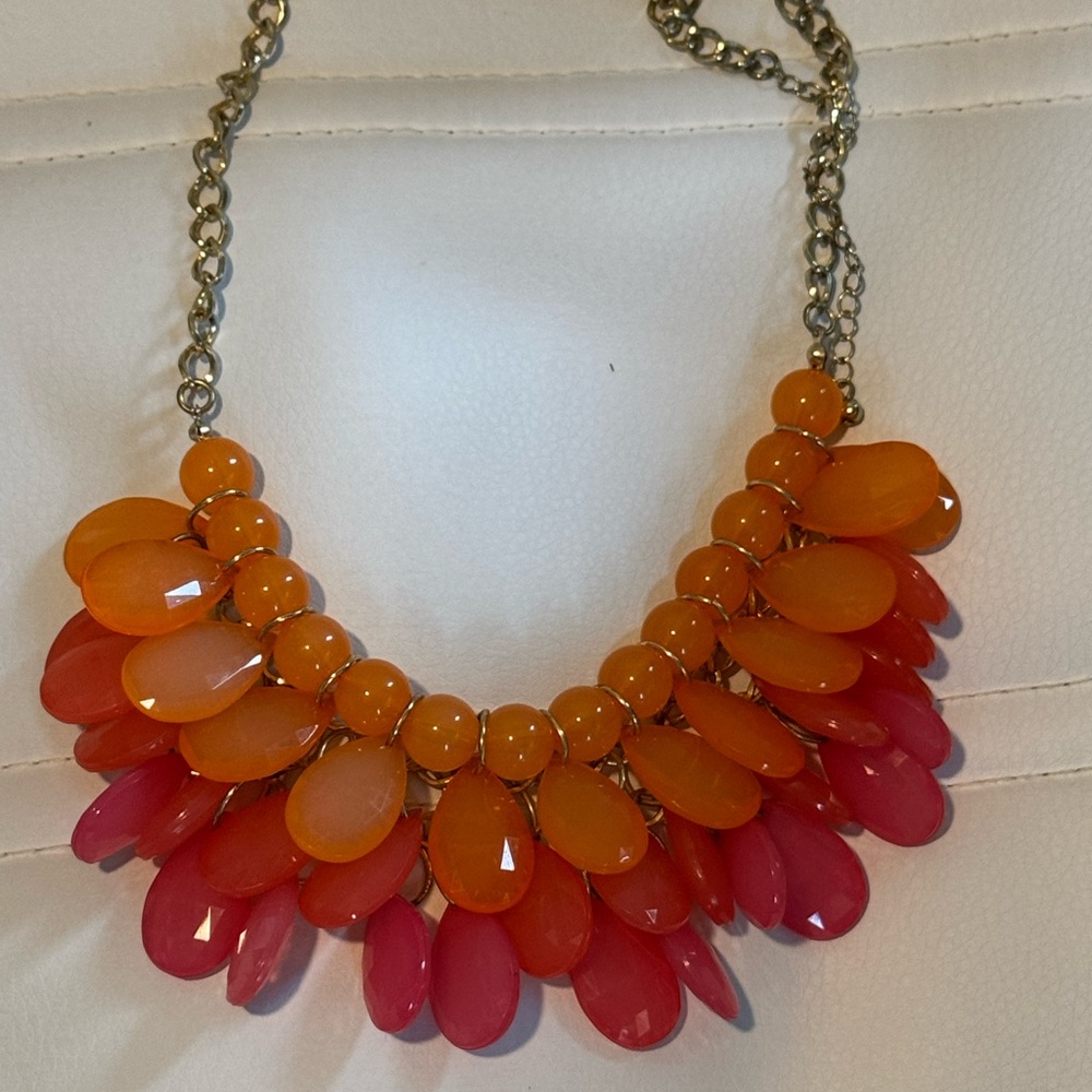Charming Charlie Orange and Pink Statement Necklace